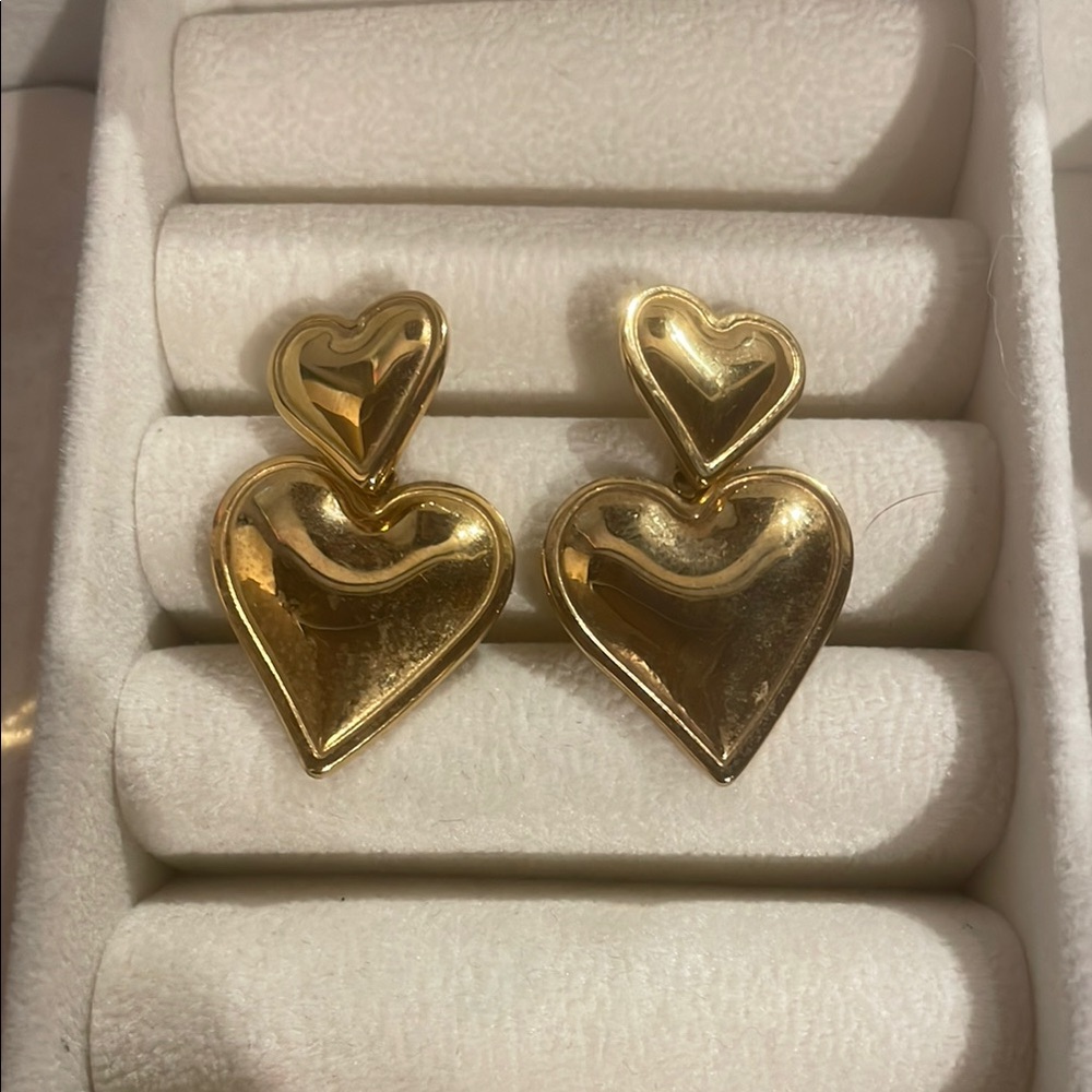 Gold Heart Drop Earrings